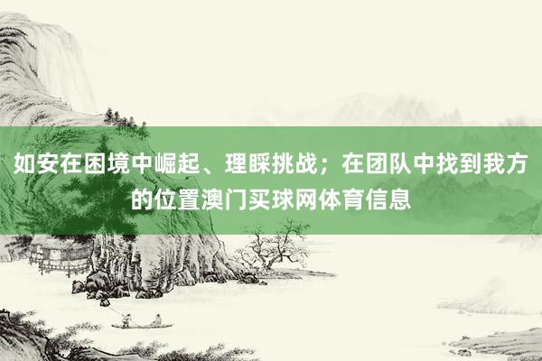 如安在困境中崛起、理睬挑战；在团队中找到我方的位置澳门买球网体育信息